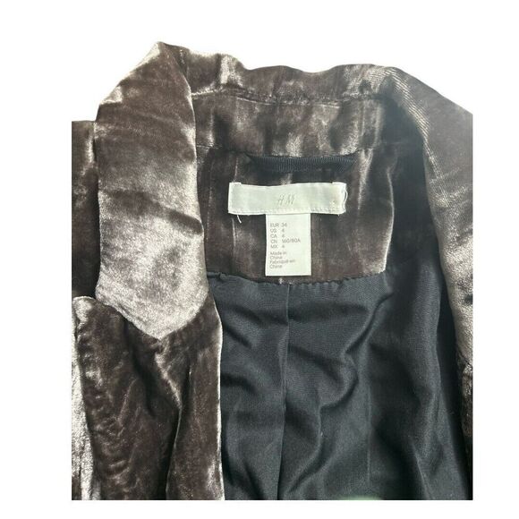 H&M Brown Velvet Single Breasted Blazer Jacket Old Money Dark Academia Womens 4 - Picture 9 of 9